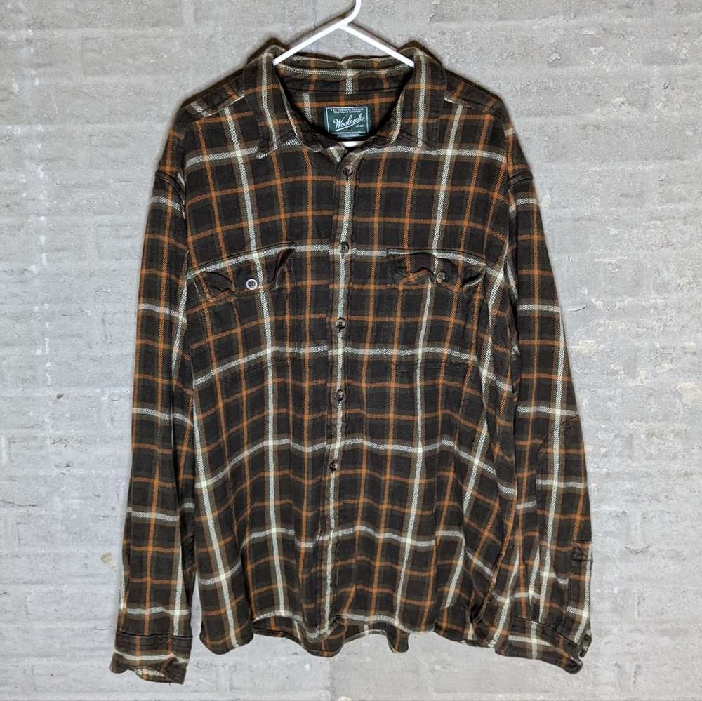 Woolrich Heavy Flannel Button Down Long Sleeve Shirt Brown Plaid Men's XL